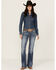 Image #1 - Rock & Roll Denim Women's Dark Wash Stitched Pocket Bootcut Stretch Denim Jeans , Blue, hi-res