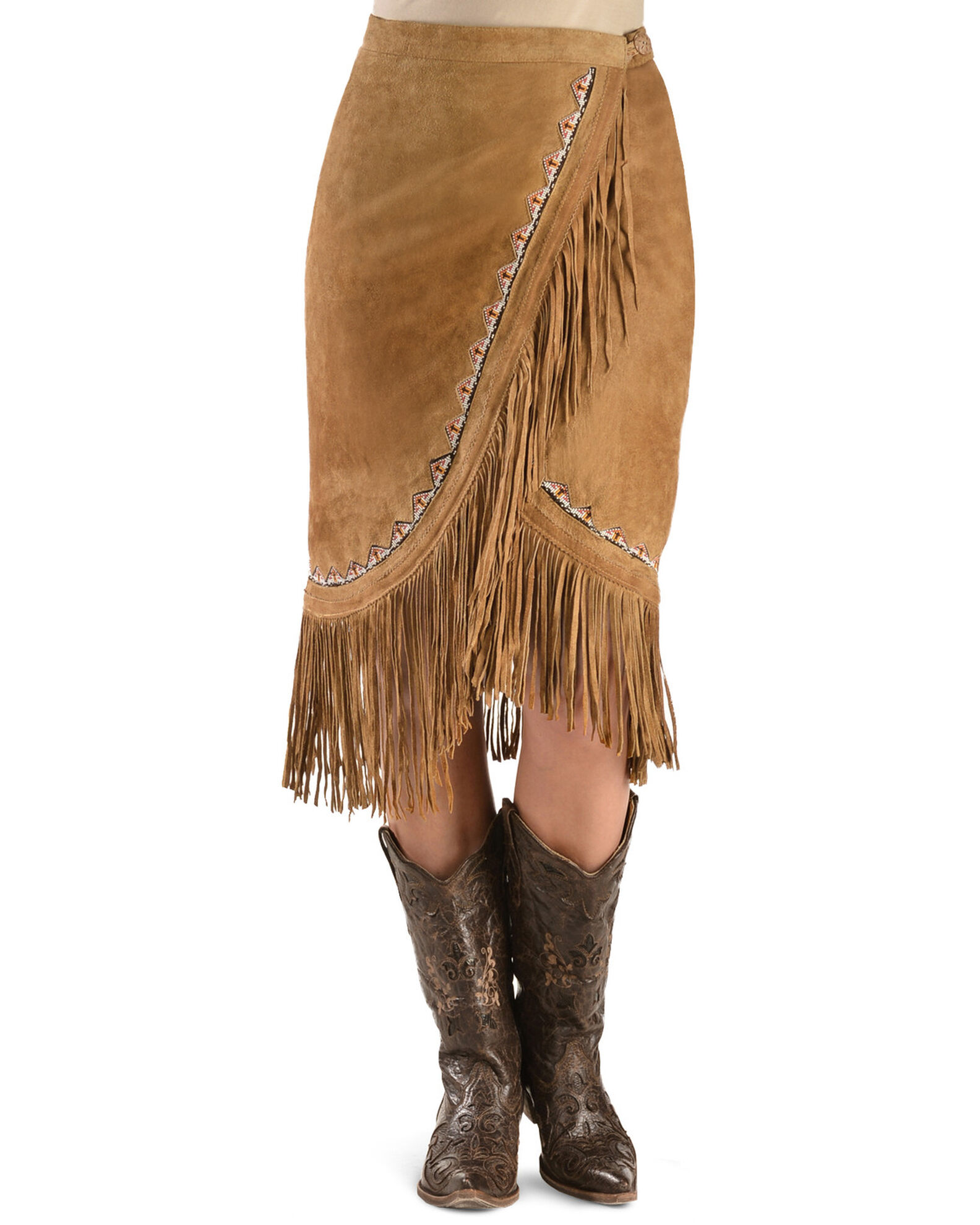 Leather sales fringe skirt