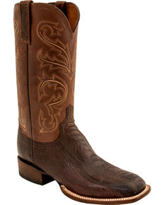 Lucchese Men's Handmade Stewart Chocolate Ostrich Leg Crepe Sole Horseman Boots - Square Toe, Chocolate, hi-res