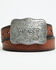 Image #1 - Wrangler Women's Floral Embossed Logo Buckle Belt, Brown, hi-res