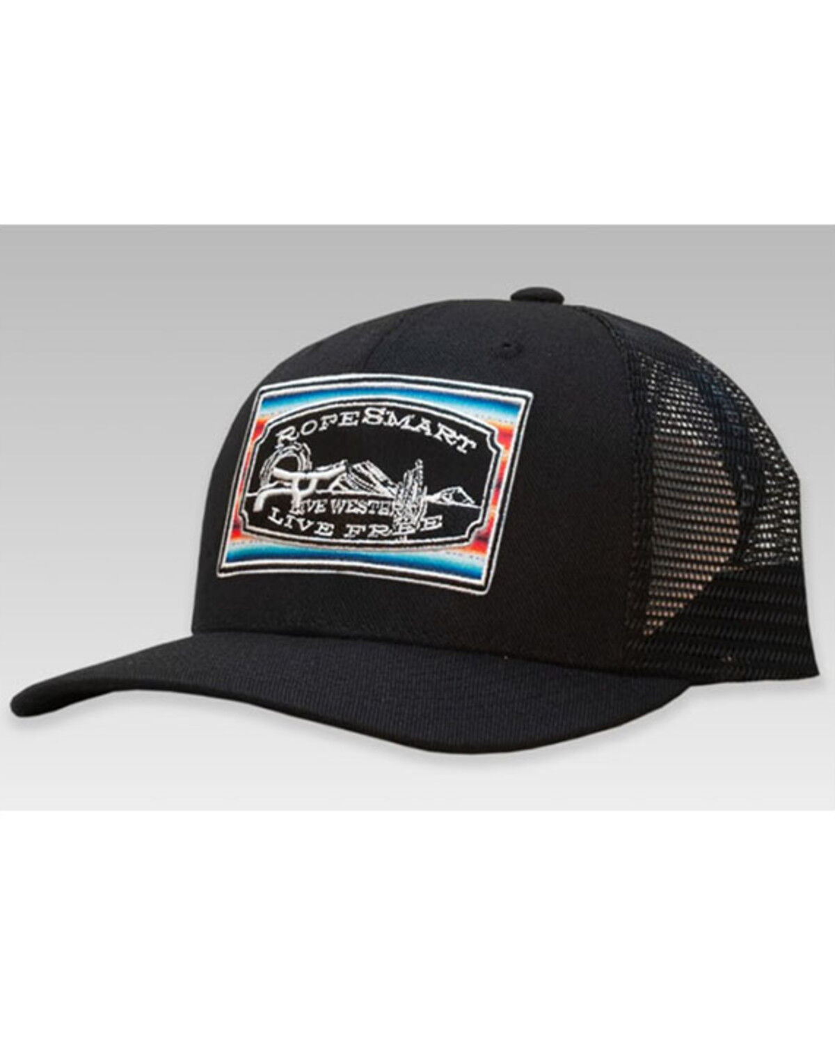 Image #1 - RopeSmart Men's Black On Black Serape Embroidered Patch Mesh-Back Ball Cap, Black, hi-res