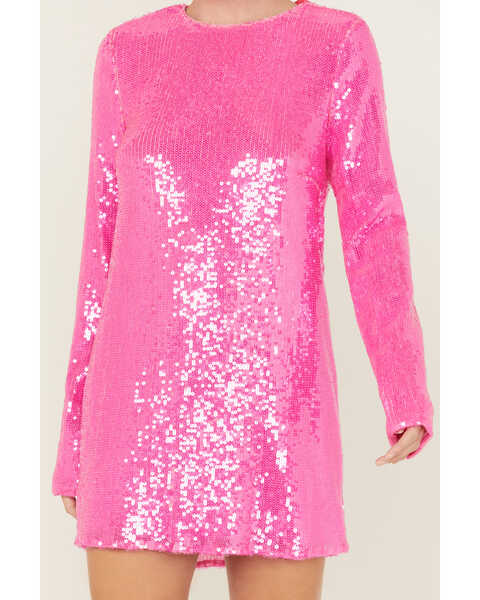 Image #3 - Show Me Your Mumu Women's Maddison Sequins Long Sleeve Mini Dress, Hot Pink, hi-res