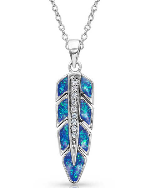 Image #1 - Montana Silversmiths Women's Hawk Feather Opal Necklace, Silver, hi-res