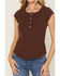 Image #3 - Shyanne Women's Solid Short Sleeve 1/4 Button-Down Shirt, Chocolate, hi-res