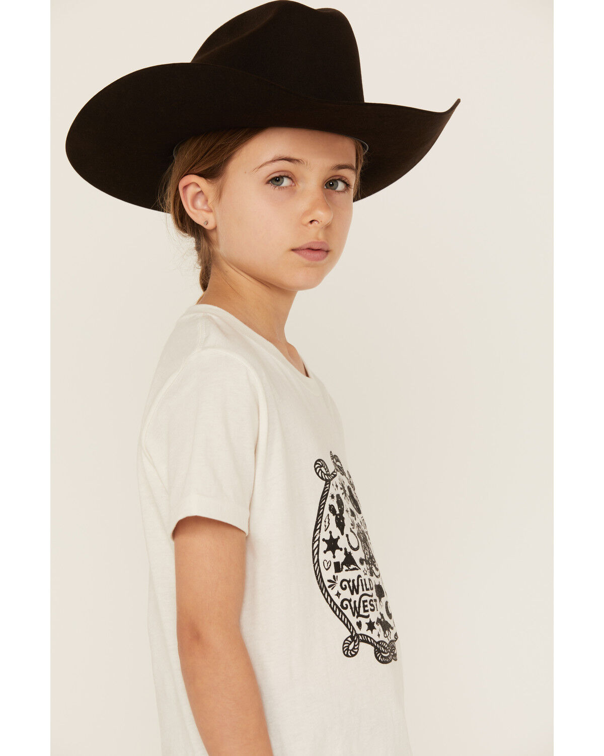 Image #2 - Ali Dee Girls' Wild West Short Sleeve Graphic Tee, Cream, hi-res