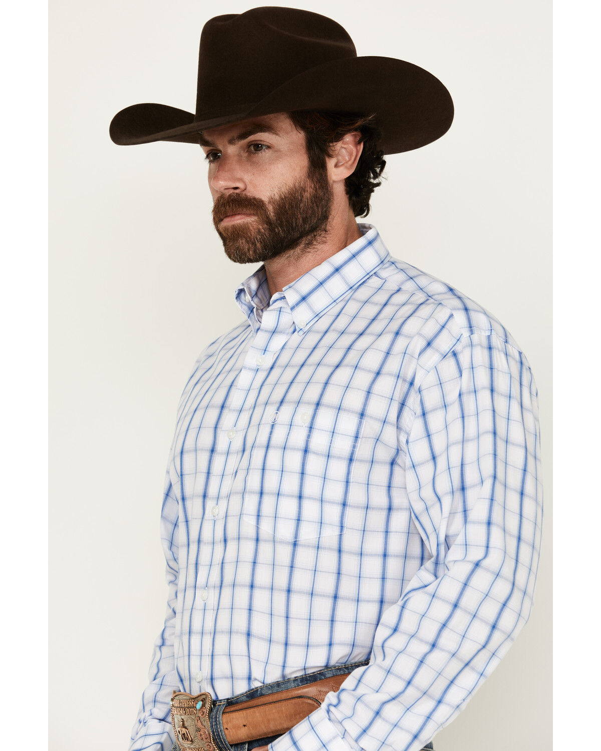 Image #2 - Wrangler Men's Plaid Print Long Sleeve Button-Down Western Shirt, Blue, hi-res