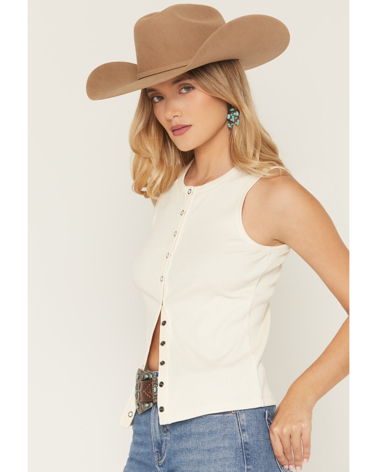 Image #2 - Idyllwind Women's Willow Full Snap Ribbed Tank, Cream, hi-res