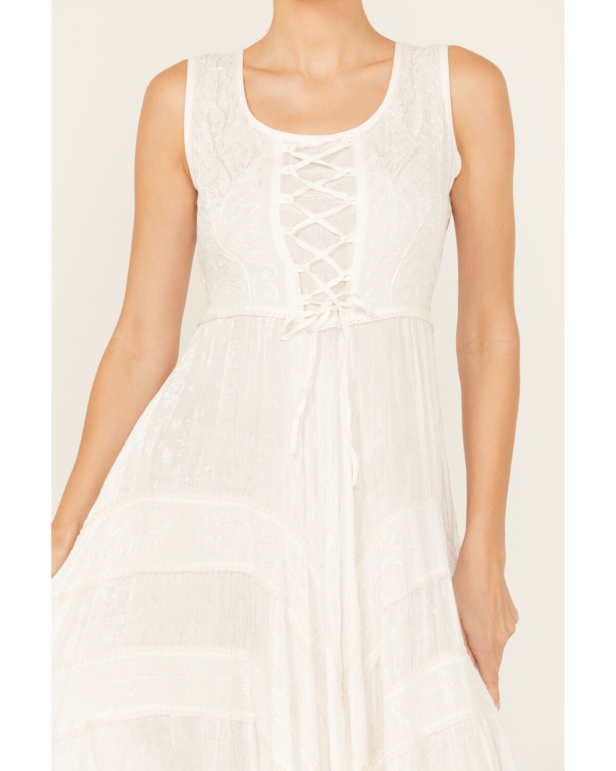 Image #3 - Scully Women's Lace-Up Jacquard Midi Dress, Ivory, hi-res