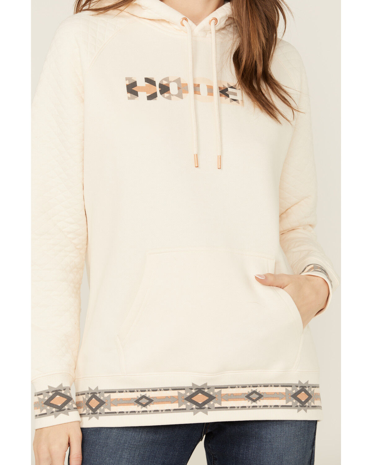 Image #3 - Hooey Women's Southwestern Print Trim Hoodie, Cream, hi-res