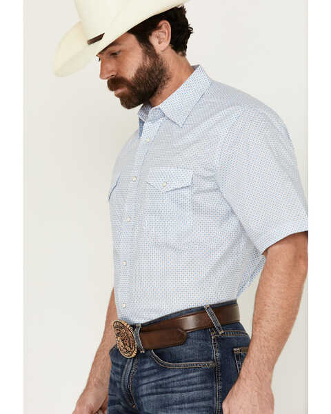 Image #2 - Wrangler 20X Men's Advanced Comfort Geo Print Short Sleeve Snap Stretch Western Shirt, Blue, hi-res