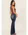 Image #1 - Miss Me Women's Dark Wash Mid Rise Paisley Pocket Bootcut Stretch Denim Jeans, Dark Wash, hi-res
