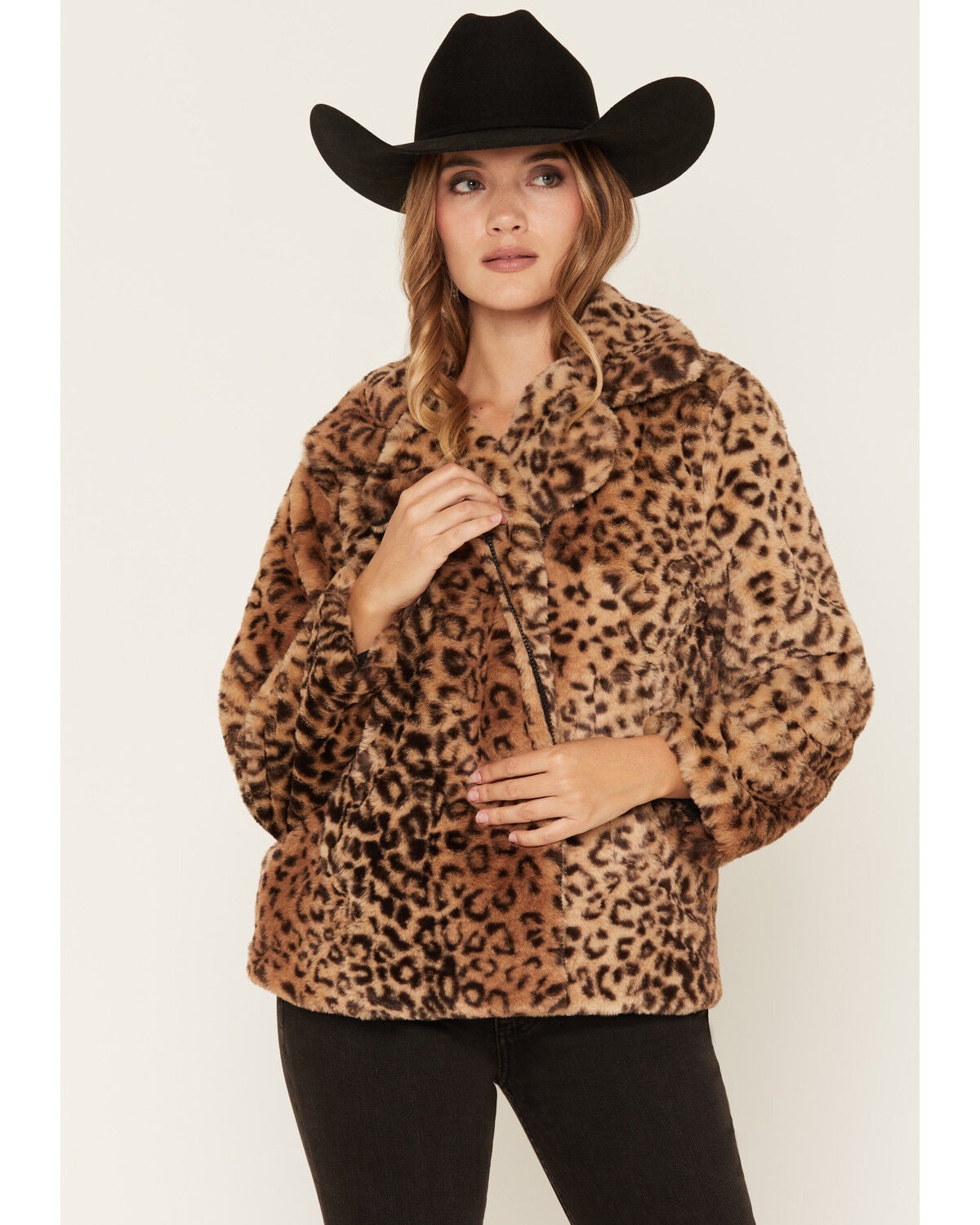 Image #1 - Becca Women's Leopard Print Faux Fur Moto Jacket, Leopard, hi-res