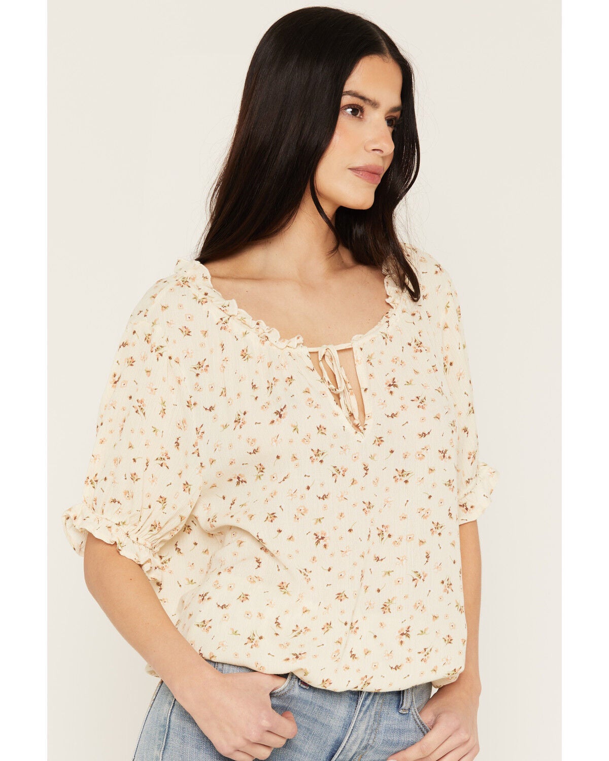 Image #2 - Wild Moss Women's Ditsy Floral Print Short Sleeve Shirt, Cream, hi-res