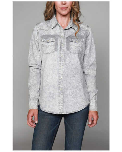 Kimes Ranch Women's KC Tencel Long Sleeve Pearl Snap Shirt , Light Grey, hi-res