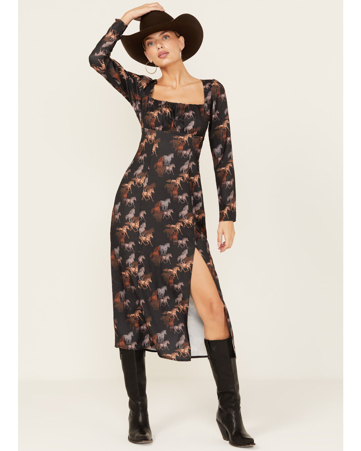 Image #2 - Rock & Roll Denim Women's Horse Print Midi Dress, Black, hi-res