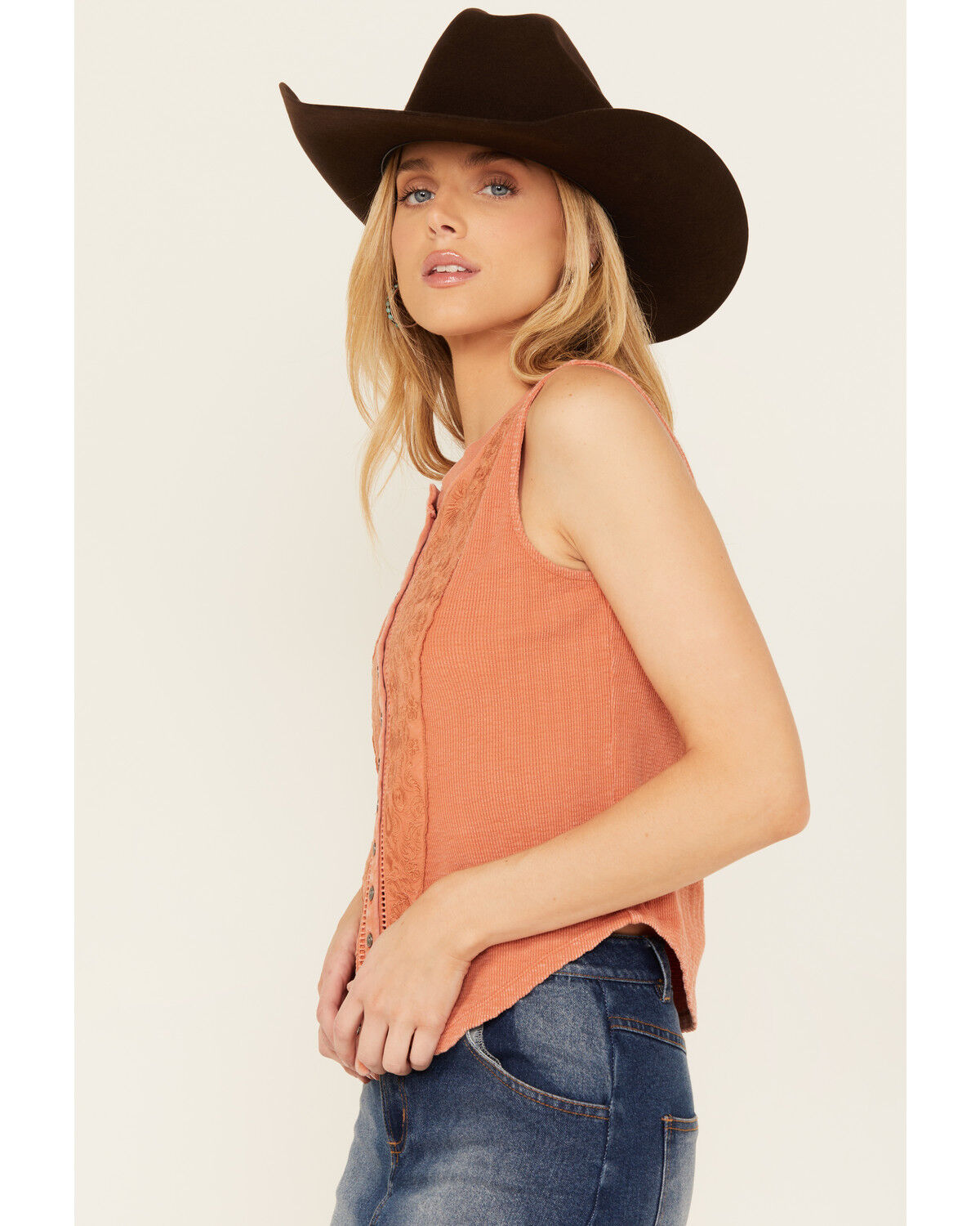 Image #2 - Rock & Roll Denim Women's Sleeveless Embroidered Tank Top, Rust Copper, hi-res