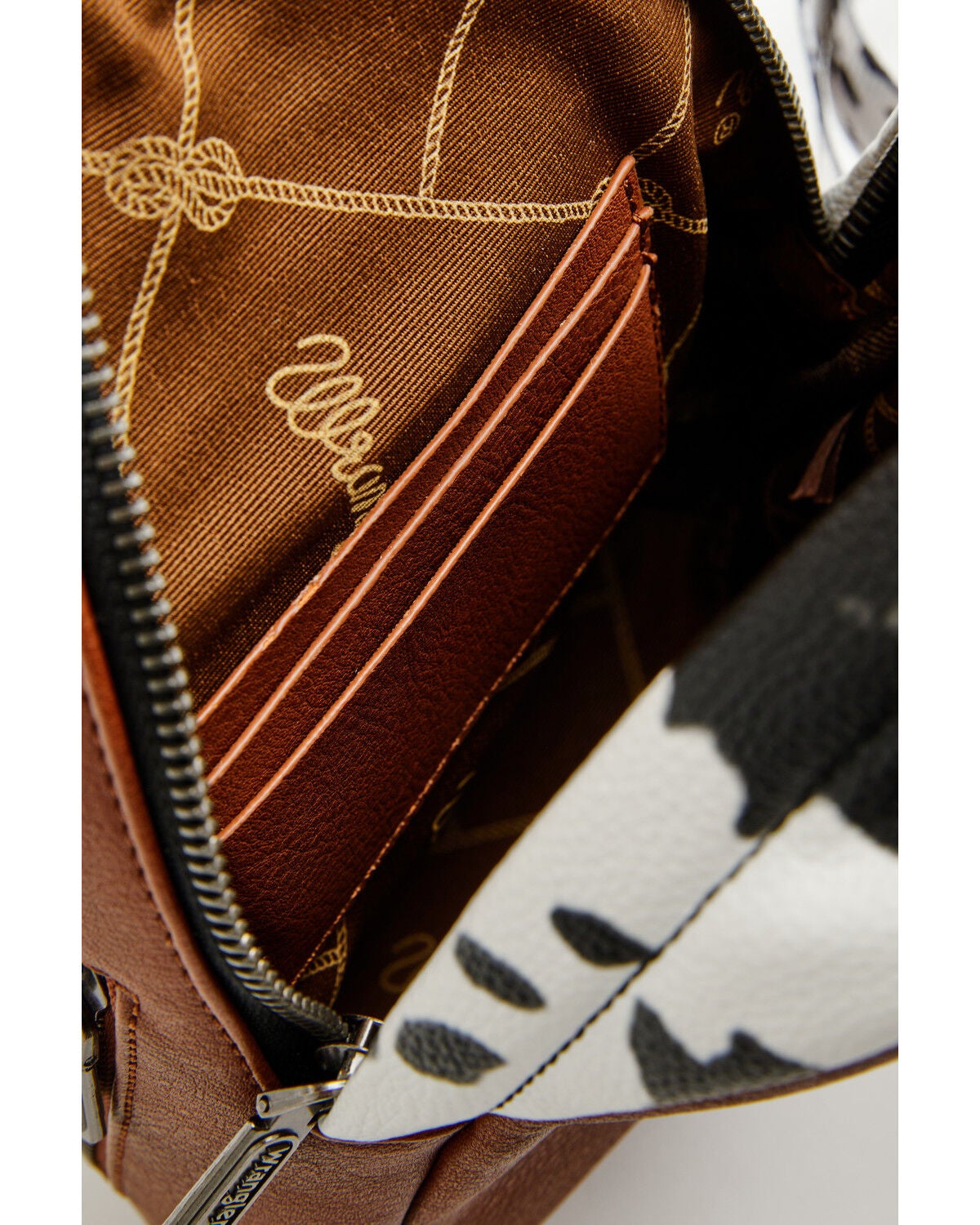 Image #6 - Wrangler Women's Boot Barn Exclusive Daisy Cow Print Sling Bag, Brown, hi-res