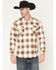 Image #1 - Brothers and Sons Men's Kent Double Knit Plaid Print Long Sleeve Button-Down Stretch Western Shirt, Brown, hi-res