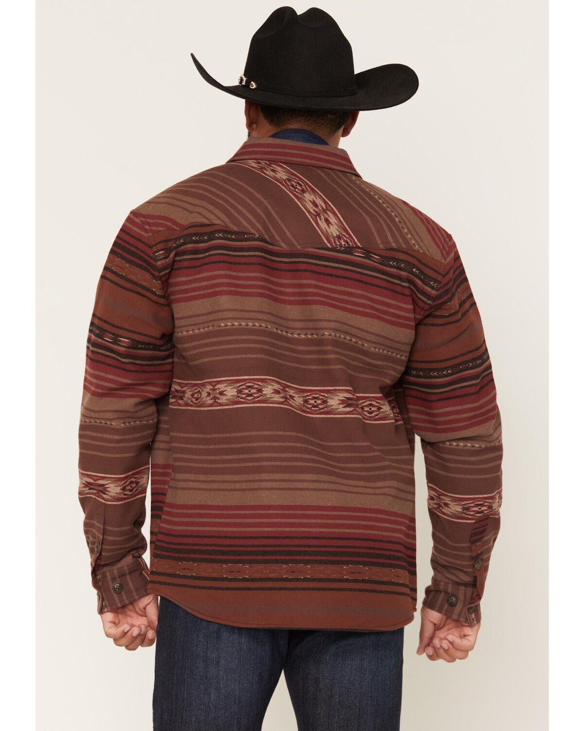Image #4 - Cody James Men's Drif Southwestern Serape Striped Fleece Lined Shirt Jacket, Brown, hi-res