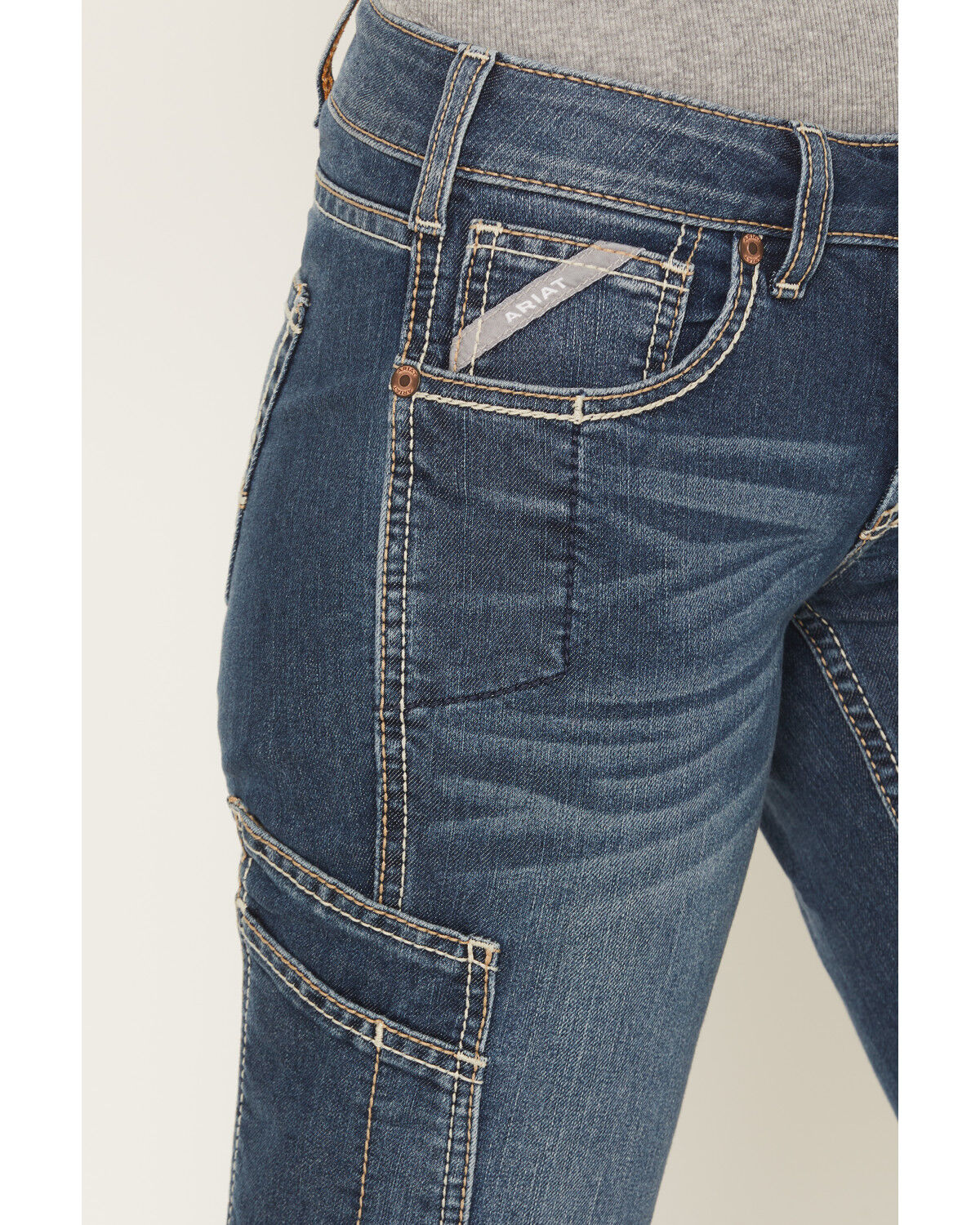 Image #2 - Ariat Women's Rebar Mid Rise Durastretch Nightride Riveter Work Straight Jeans, Blue, hi-res