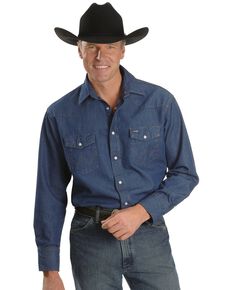 Wrangler Cowboy Cut Rigid Denim Western Work Shirt, Denim, hi-res