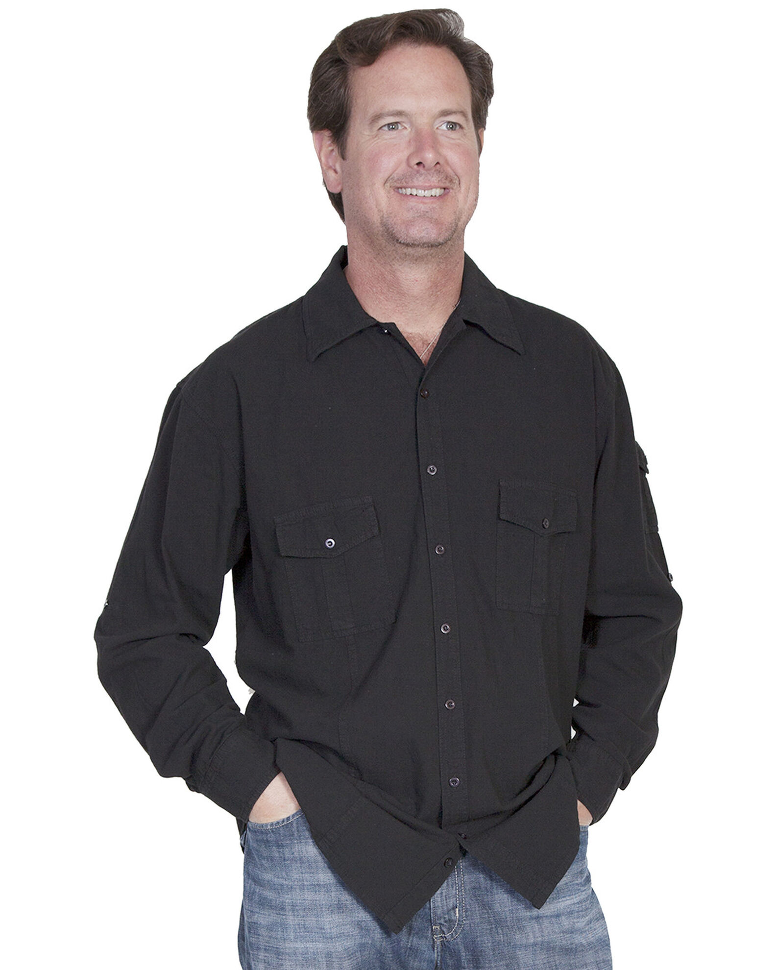 Image #1 - Scully Cantina Gusseted Pocket Shirt, Black, hi-res