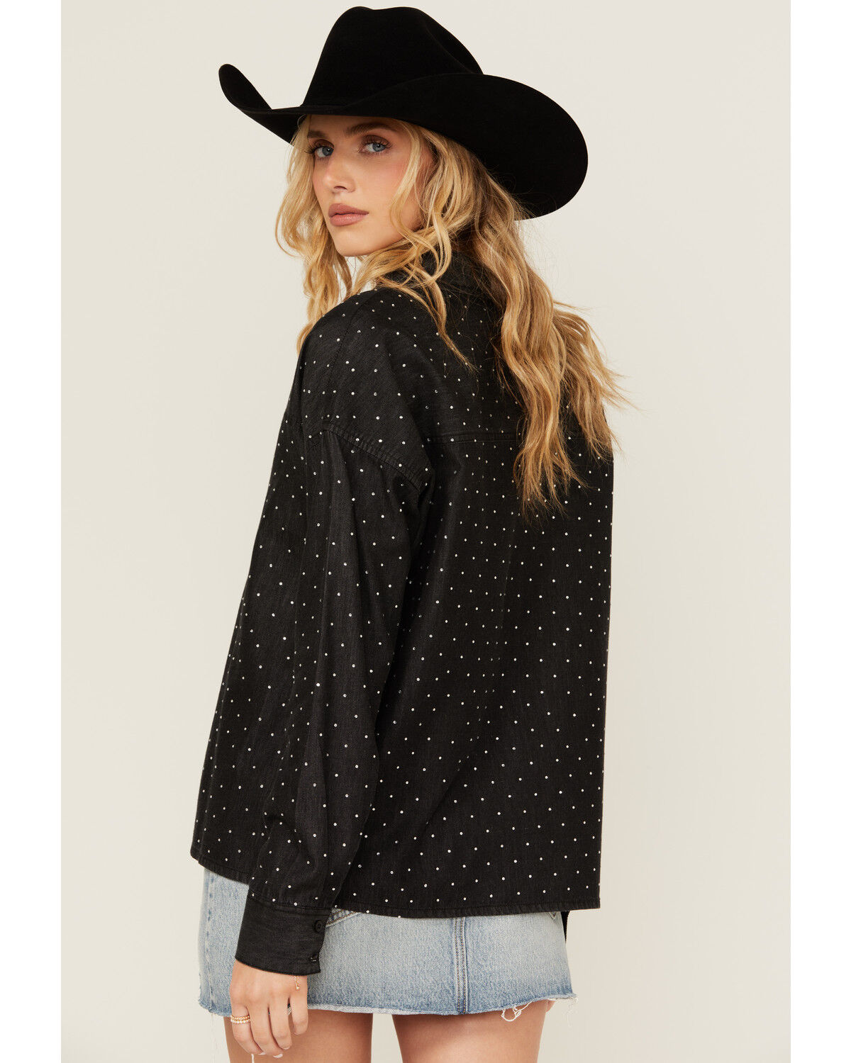 Image #4 - Rock & Roll Denim Women's Rhinestone Long Sleeve Button-Down Western Shirt, Black, hi-res