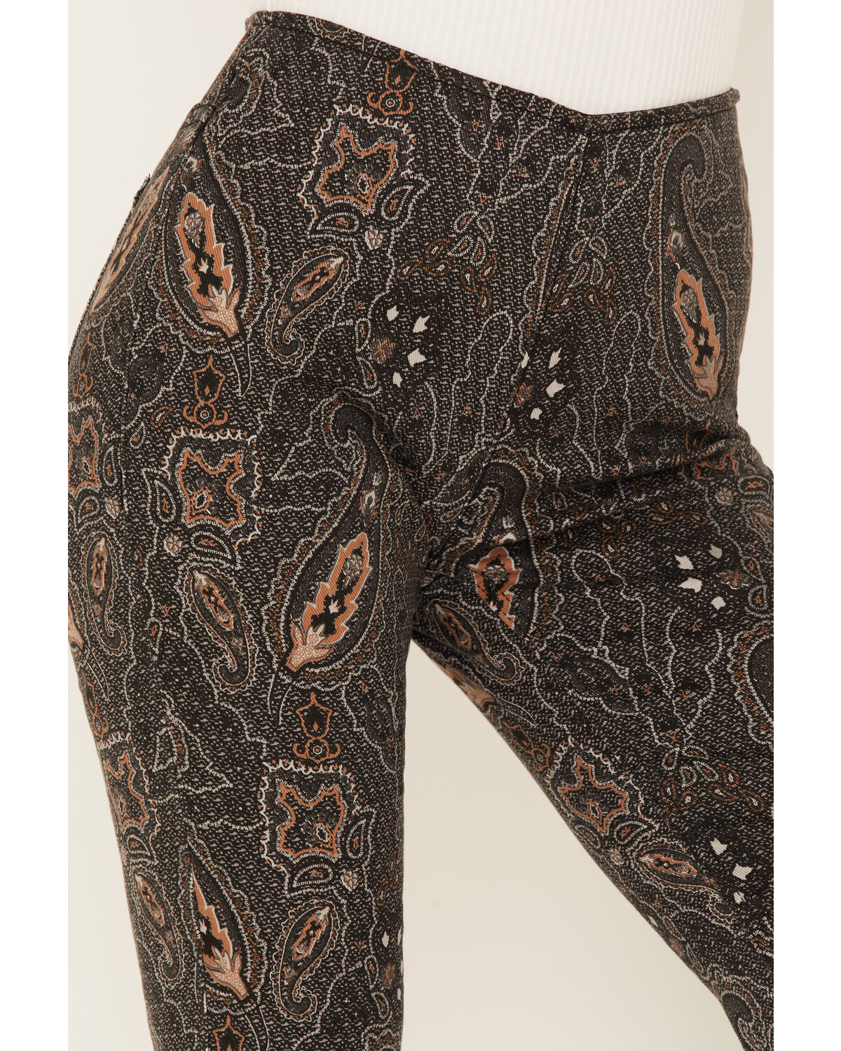 Image #2 - Rock & Roll Denim Women's Paisley Print High Rise Flare Jeans, Black, hi-res