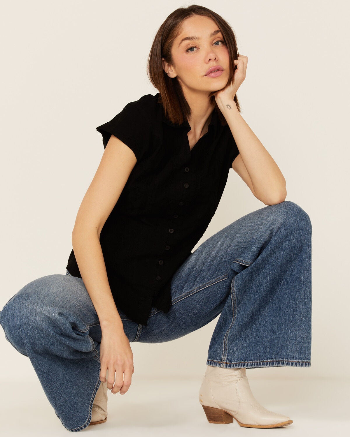 Scully Women's Cap Sleeve Peruvian Cotton Top, Black, hi-res