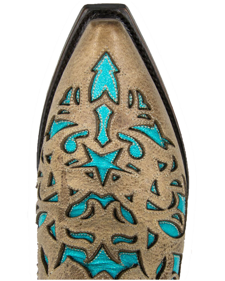 Black Star Women's Terlingua Western Booties - Snip Toe, Tan/turquoise, hi-res