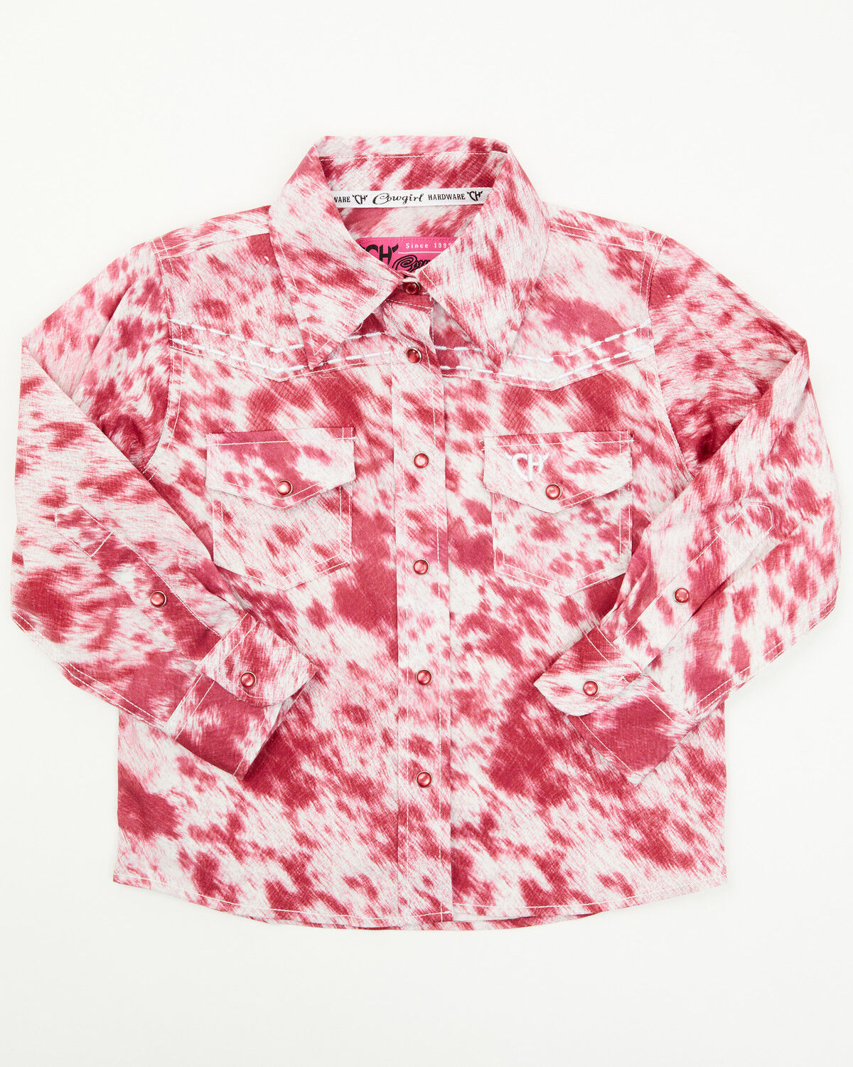 Image #1 - Cowgirl Hardware Toddler Girls' Cowhide Long Sleeve Snap Western Shirt, Pink, hi-res