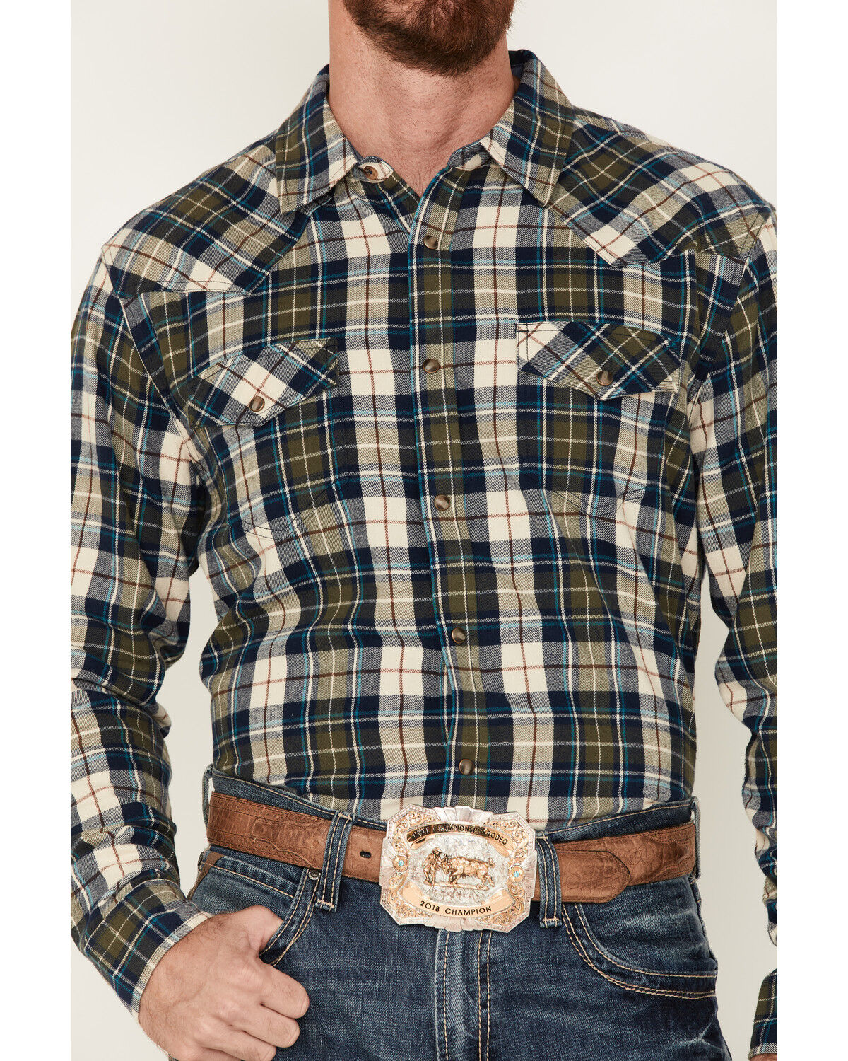 Image #3 - Cody James Men's Buck Plaid Print Long Sleeve Snap Western Flannel Shirt, , hi-res