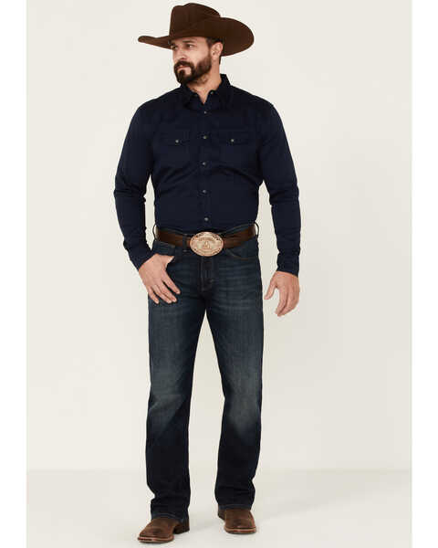 Image #3 - Blue Ranchwear Men's Heavy Twill Long Sleeve Snap Western Shirt , Navy, hi-res