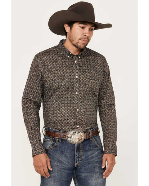 Cody James Men's Money Maker Print Long Sleeve Button-Down Western Shirt, Dark Brown, hi-res