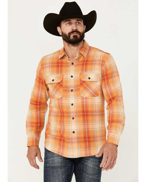 Pendleton Men's Beach Shack Plaid Print Long Sleeve Button-Down Western Shirt , Orange, hi-res