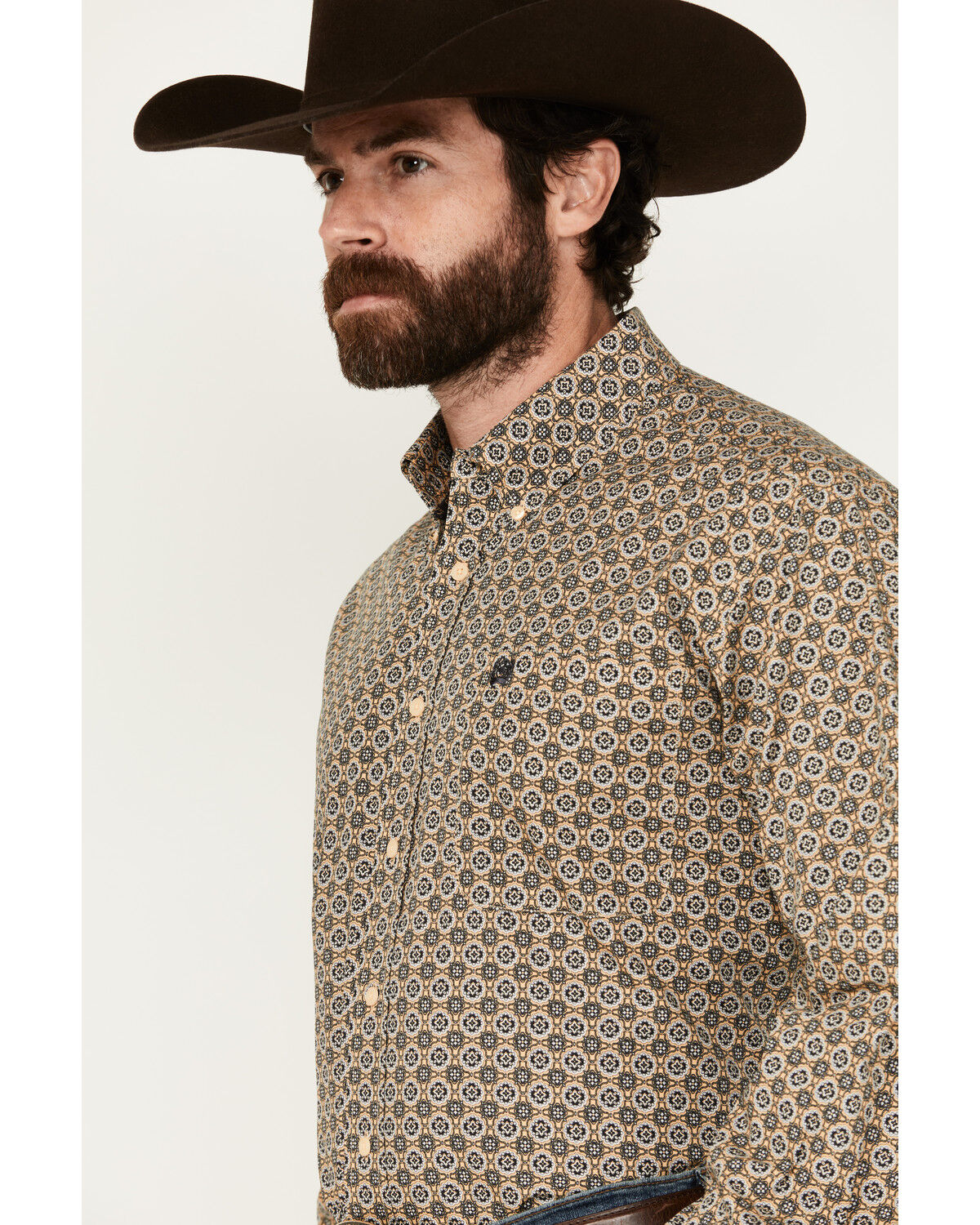 Image #2 - Cinch Men's Medallion Print Long Sleeve Button-Down Western Shirt, Gold, hi-res