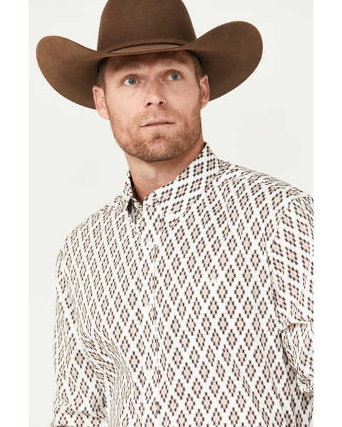 Image #3 - RANK 45® Men's Catfish Southwestern Geo Print Long Sleeve Button-Down Stretch Western Shirt, Coffee, hi-res
