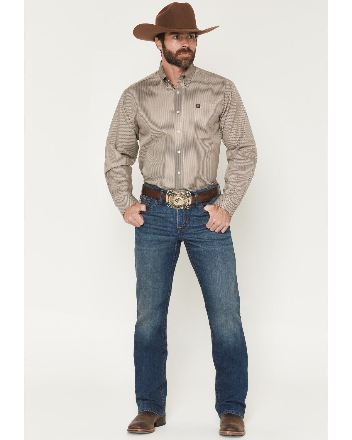Cinch Men's Ian Dark Wash Slim Bootcut Stretch Denim Jeans, Indigo, hi-res