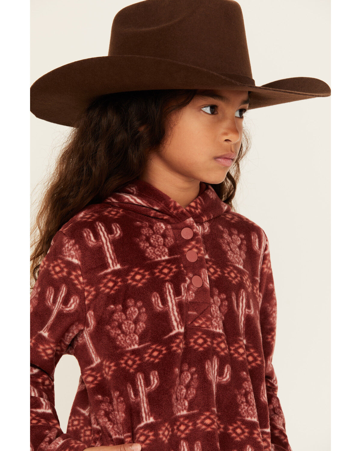 Image #2 - Wrangler Girls' Cacti Hooded Pullover, Rust Copper, hi-res