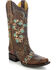 Image #2 - Corral Women's Studded Floral Embroidery Western Boots - Square Toe, Brown, hi-res