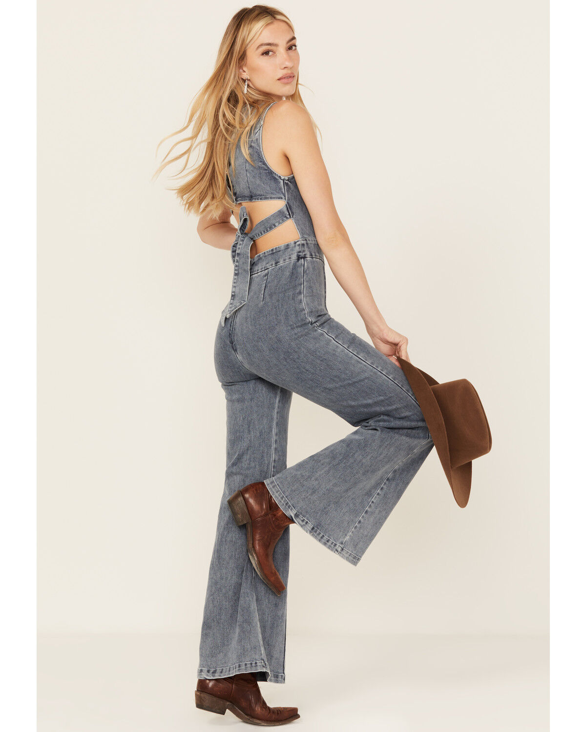 Image #2 - Flying Tomato Women's It's Another Day Light Denim Jumpsuit, Blue, hi-res
