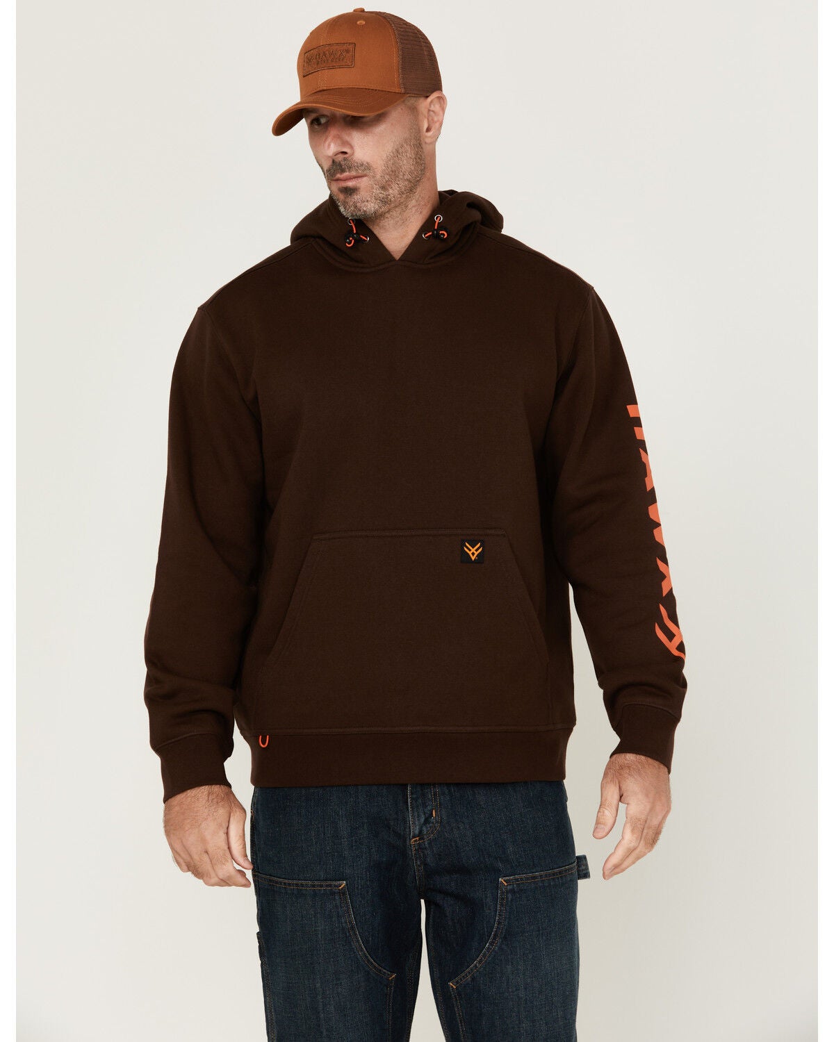 Hawx Men's Halstead Logo Sleeve Hooded Sweatshirt, Brown, hi-res