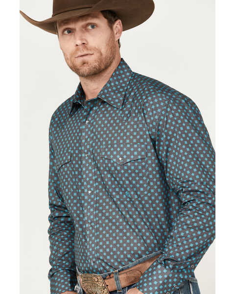 Image #2 - Roper Men's Amarillo Geo Print Long Sleeve Pearl Snap Western Shirt, Dark Grey, hi-res