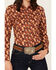 Image #3 - Shyanne Women's Diamond Printed Long Sleeve Button-Down Stretch Western Riding Shirt, Caramel, hi-res