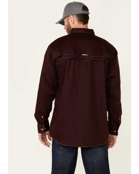 Image #4 - Ariat Men's FR Solid Long Sleeve Button Down Work Shirt  , Burgundy, hi-res