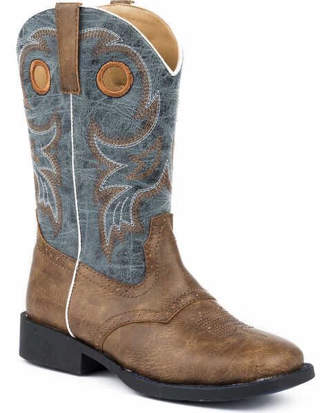 Roper Boys' Daniel Distressed Saddle Vamp Cowboy Boots - Square Toe, Brown, hi-res