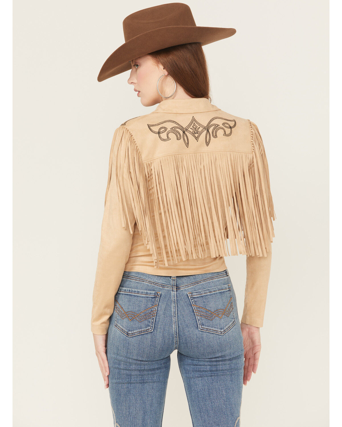 Image #4 - Idyllwind Women's McKinney Faux Suede Long Sleeve Fringe Top, Khaki, hi-res