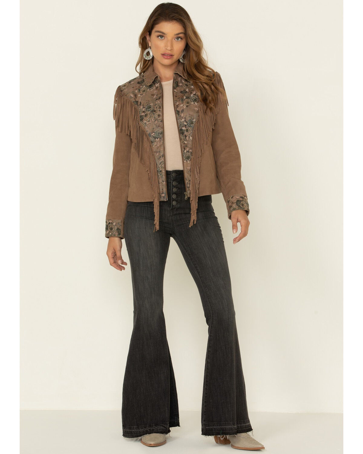 Image #2 - Scully Women's Brown Beaded Fringe Jacket, , hi-res