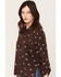 Image #2 - June & Hudson Women's Faux Suede Floral Embroidered Knit Long Sleeve Top, Chocolate, hi-res