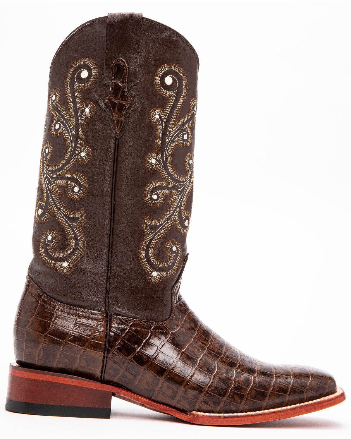 Image #2 - Ferrini Men's Chocolate Alligator Belly Print Western Boots - Broad Square Toe, , hi-res